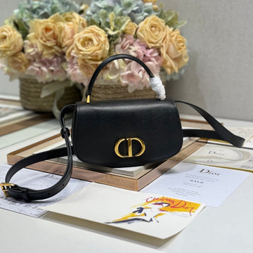 SMALL 19 MONTAIGNE AVENUE TOP HANDLE BAG BLACK SMOOTH CALFSKIN 221147 Luxe Carry