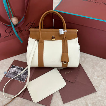 LOOM BAG 25 IN WHITE MIX BRONZE BROWN CALFSKIN WITH GOLD HARDWARE Luxe Carry