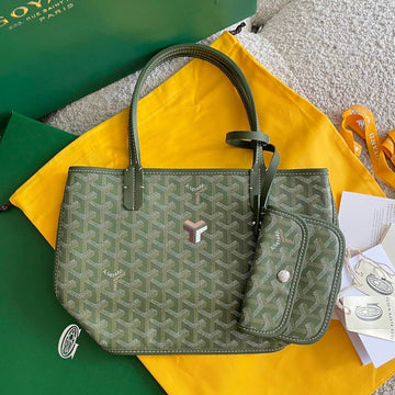 ANJOU MINI BAG 20 IN WOODLAND GREEN GOYARDINE CANVAS AND CALFSKIN Luxe Carry Bags