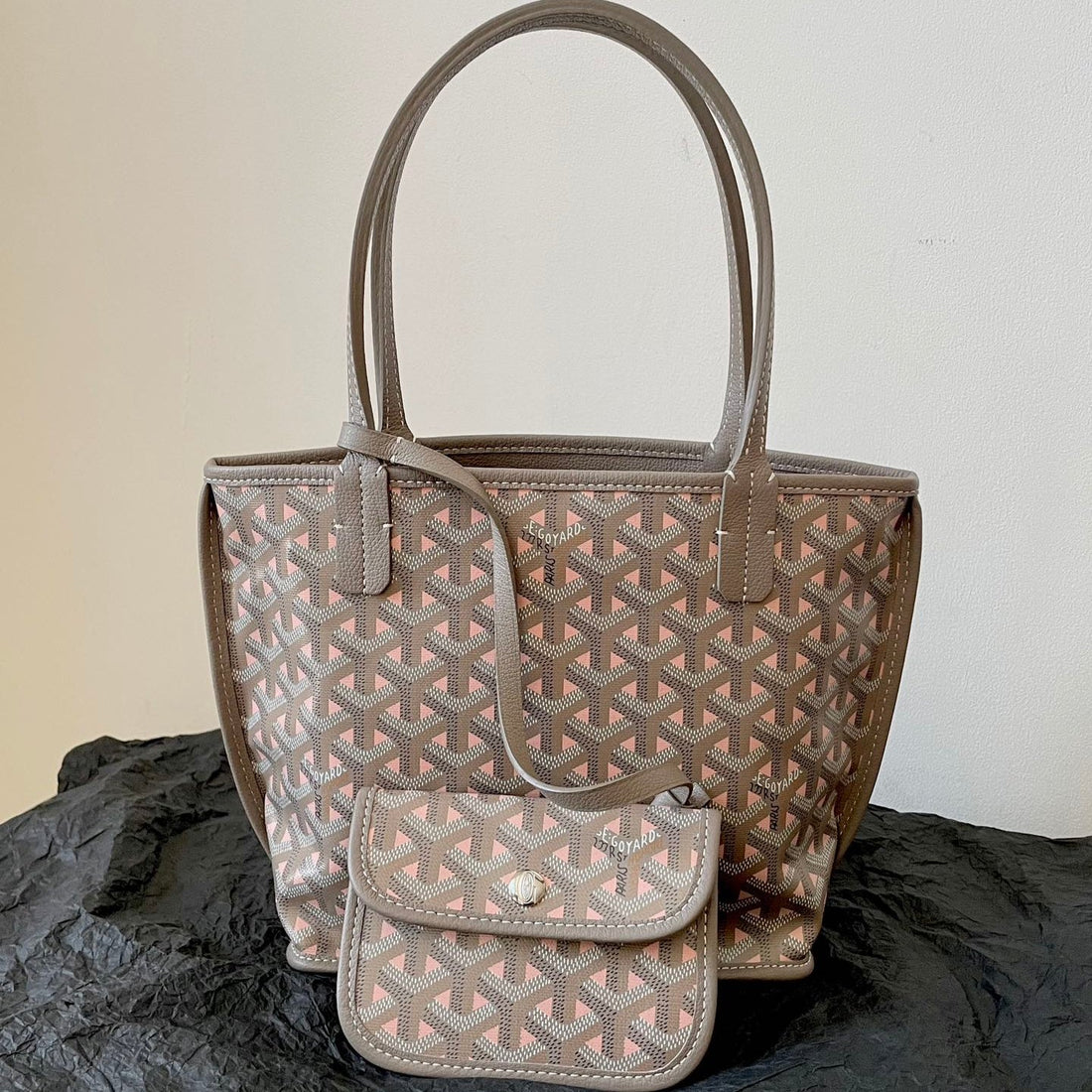ANJOU MINI BAG 20 IN GREY MIX PINK GOYARDINE CANVAS AND CALFSKIN Luxe Carry