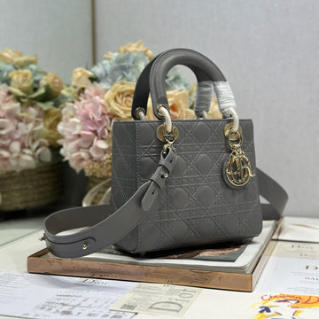 LADY SMALL BAG 20 IN GREY MACROCANNAGE LAMBSKIN GOLD HARDWARE By Luxe Carry