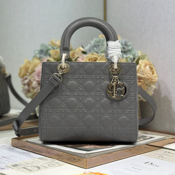 LADY SMALL BAG 24 IN GREY MACROCANNAGE LAMBSKIN GOLD HARDWARE By Luxe Carry