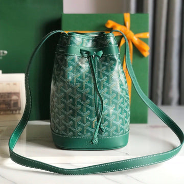 PETIT FLOT BUCKET BAG 22 IN GREEN GOYARDINE CANVAS AND LAMBSKIN TRIM Luxe Carry Bags