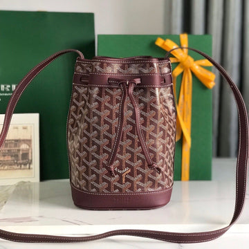 PETIT FLOT BUCKET BAG 22 IN WINE RED GOYARDINE CANVAS AND LAMBSKIN TRIM Luxe Carry Bags