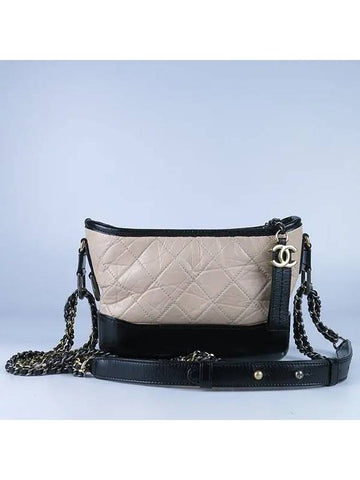 A91810   calfskin beige black color Gabriel gold silver metal chain shoulder and cross bag Chanel