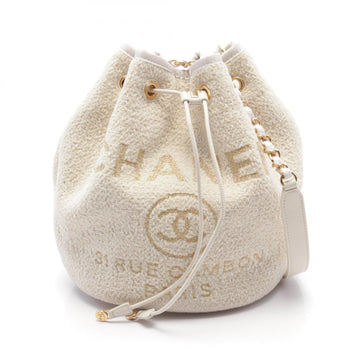 Top Quality Chanel Deauville Bucket Shoulder Bag Ivory