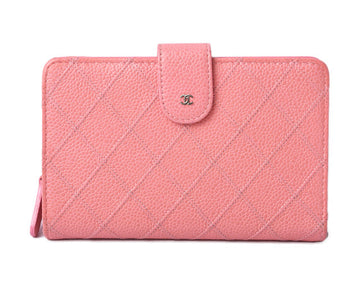 Top Quality Chanel Quilted Leather Bifold Wallet Rose Silver Hardware