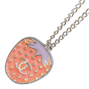Top Quality Chanel Coco Mark Strawberry Motif Necklace Silver Pink Metal