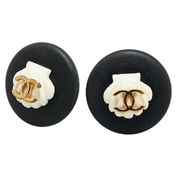 Top Quality Chanel Coco Mark Earrings Black White Gold Plastic