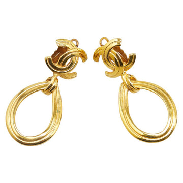 Top Quality Chanel Coco Mark Swing Teardrop Motif Clip-on Earrings Gold Plated