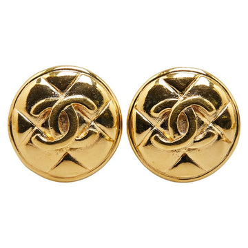 Top Quality Chanel Coco Mark Matelasse Round Clip-On Earrings Gold Plated