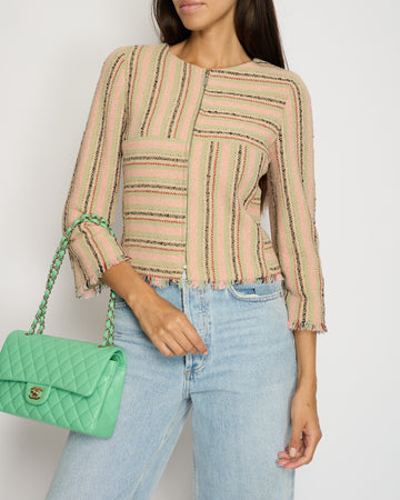 Top Quality Chanel 00/C   Pink, Green Beige Round Neck Long Sleeve Striped Jacket FR 34 (UK 6)