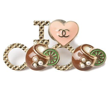 Top Quality Chanel Brooch Pin Badge I LOVE COCO Heart Motif Gold/Brown