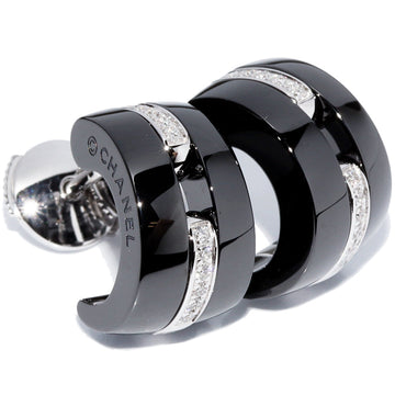 Top Quality Chanel K18WG Black Ceramic Diamond Hoop Earrings