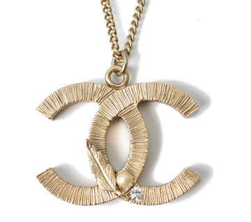 Top Quality Chanel Necklace Pendant Metal Rhinestone Faux Pearl Gold