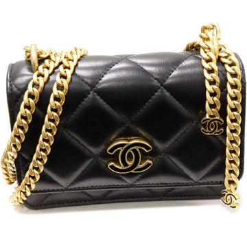 Top Quality Chanel Lambskin Chain Wallet Black   Gold