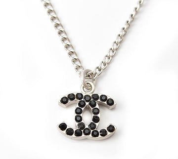 Top Quality Chanel Necklace/Pendant, Metal, Rhinestone, Black/Silver, New