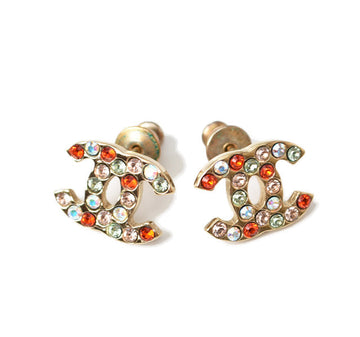 Top Quality Chanel Earrings Coco Mark CC Gold Red Multicolor Rhinestone