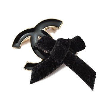 Top Quality Chanel Brooch Coco Mark Ribbon Motif Gold/Black