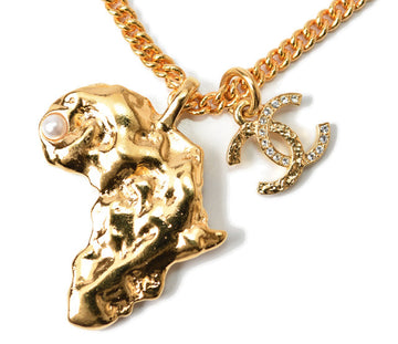 Top Quality Chanel Necklace/Pendant Chain with African Motif, CC Rhinestones, Gold