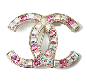 Top Quality Chanel Brooch Metal Rhinestone Pink Multi Gold