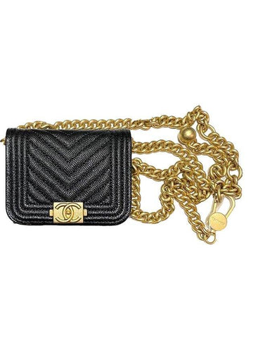 Boy Chevron Caviar Chain Small Belt Bag Black Chanel