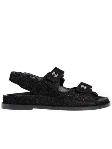 CC Logo Velcro Suede Kidskin Sandals Black Chanel