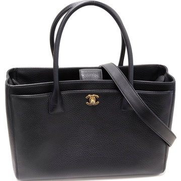 Top Quality Chanel 2WAY Tote Bag Soft Caviar Skin Black