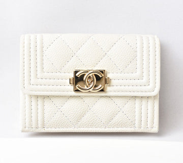 Top Quality Chanel Caviar Skin Boy Top Quality Chanel Mini Wallet Off White Gold