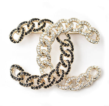 Top Quality Chanel Brooch Coco Mark Rhinestone Gold/Black