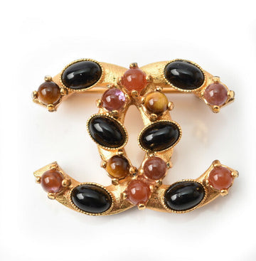 Top Quality Chanel Brooch Coco Mark Color Stone Gold