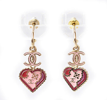 Top Quality Chanel Swing Earrings CC Mark Heart Motif Pink Gold