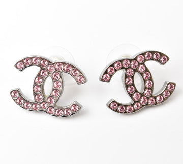 Top Quality Chanel Silver/Rose Rhinestone Earrings CC Mark