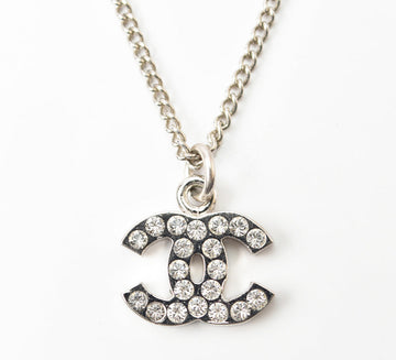 Top Quality Chanel Necklace/Pendant with Rhinestones, Silver/White, 42cm