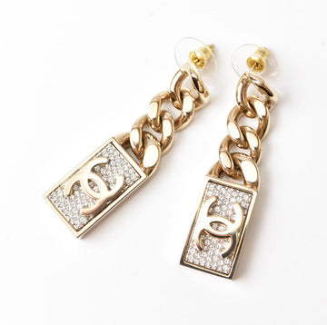 Top Quality Chanel Swing Earrings CC Mark Rhinestone Champagne Gold