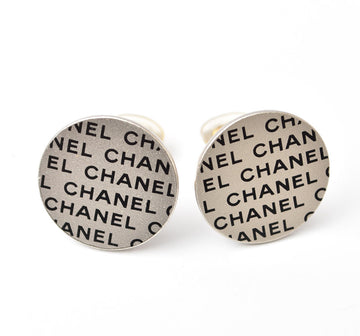 Top Quality Chanel Silver Logo Print Round Plate Earrings