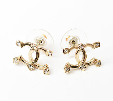 Top Quality Chanel Gold CC Mark Rhinestone Earrings