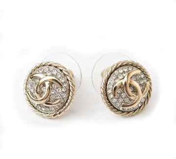 Top Quality Chanel Circle Motif Logo CC Gold Rhinestone Earrings