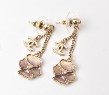 Top Quality Chanel Logo CC Camellia Swing Gold Earrings
