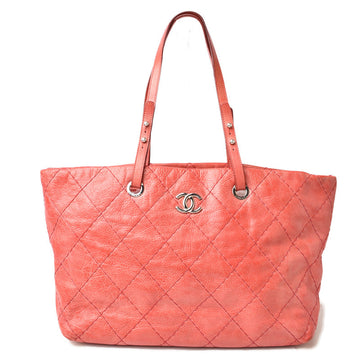 Top Quality Chanel Quilted Leather Shoulder Tote Bag Dark Pink/Silver