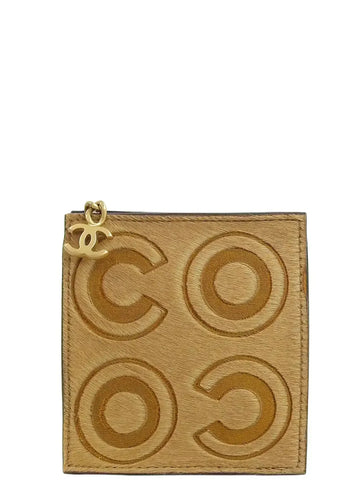 Top Quality Chanel Around 2000 Made Unborn Calf Embossed Cc Mark Charm Coin Case Beige/Purple