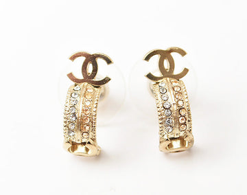 Top Quality Chanel Double CC Mark Rhinestone Earrings Gold/Silver