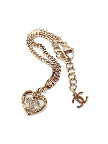 CC Logo Heart Crystal Chain Bracelet Gold Chanel
