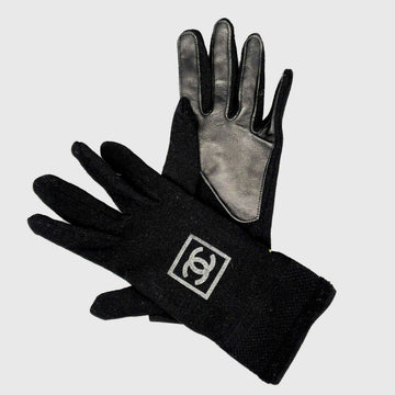 Top Quality Chanel - Knit Wool Lambskin Black Leather - Sport Gloves - CC Logo - Size M