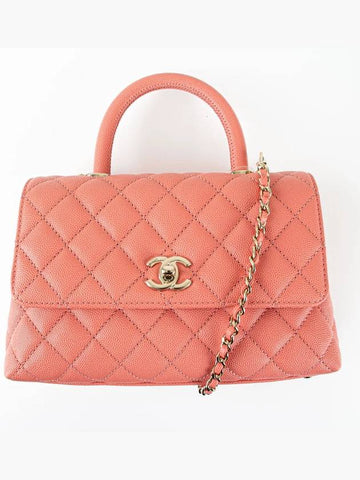 Small Coco Handle Flap Bag Pink Caviar Champagne Gold A92990 Chanel