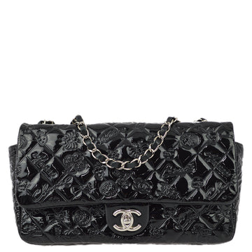 Top Quality Chanel * Black Patent Leather Icon Single Flap Shoulder Bag