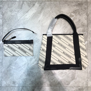 BLN-Ciaga Navy Small Cabas Tote Bag In White, For Women,  Bags 18.5in/47Luxe Carry