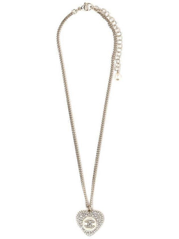 CC Heart Crystal Pendant Necklace Gold Chanel