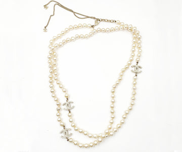 Top Quality Chanel 3 Gold CC Pearl Faux Fresh Water Pearl Long Necklace