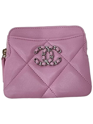 Nineteen Gold CC Logo Lambskin Zipper Card Wallet Pink Chanel